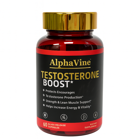 AlphaVine Testosterone Booster bottle and box on white background